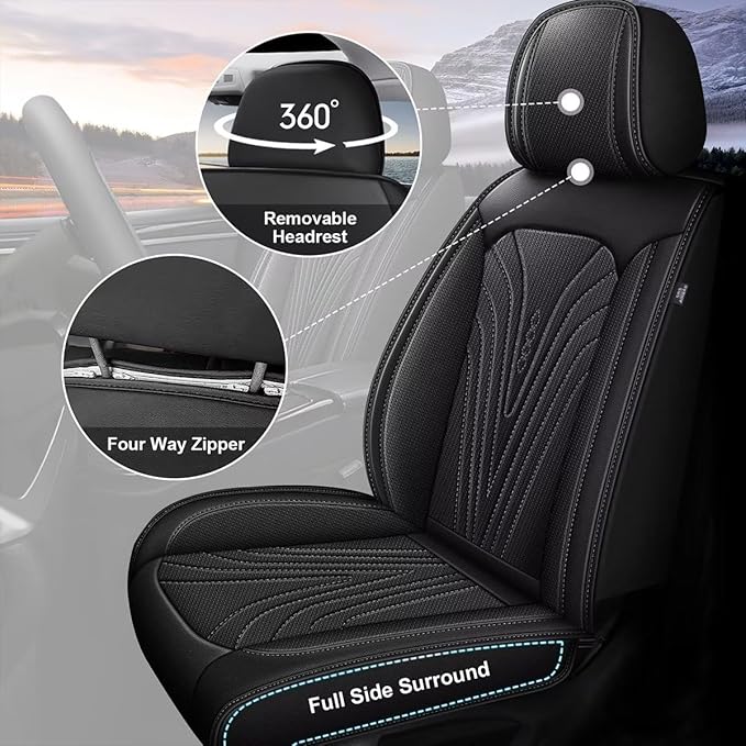 2 Front Car Seat Cover Fit for Toyota Camry 2012-2024 2025 Faux Leather Breathable Waterproof Camry Seat Covers Automotive Cushion Protector Compatible Airbag (2 Seats & Black)