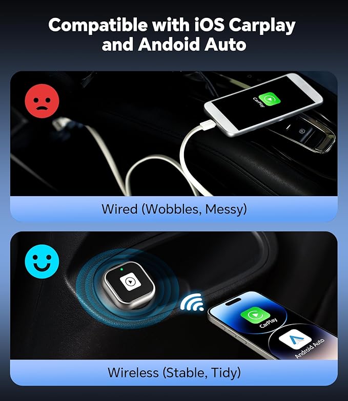 ENOMIR Wireless CarPlay Adapter 2025 Upgrade, Plug & Play CarPlay Adapter Wired to Wireless, Mini USB Design, Fast Auto-Connect, No Delay, Compact Design for iPhone & Android, Matte Silver