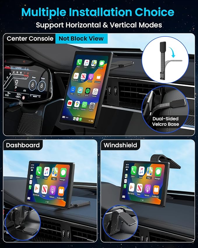 8” Wireless Apple CarPlay Screen for Car with Android Auto & 1080P Backup Camera, Rotatable Touchscreen Car Stereo, Vertical & Horizontal Mode, Bluetooth, GPS Navigation, Mirror Link