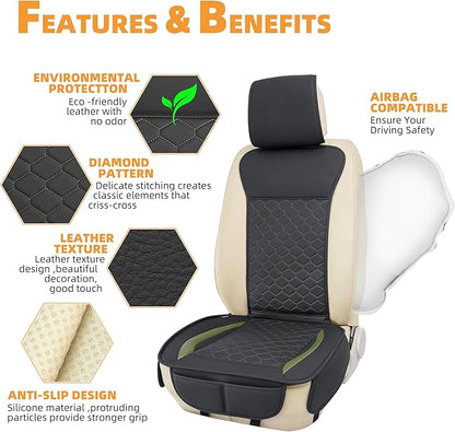 Elantrip 2PCs Front Car Seat Covers Leather Car Seat Protector Universal fit for Most Cars SUVs and Trucks Water Proof Seat Protector Black and Green