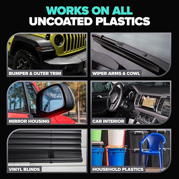 Carfidant Plastic Restorer for Cars – Refreshes Faded Plastic, Vinyl & Rubber Trim with Polish for Deep Shine – Protects Against UV & Dirt – Black Exterior & Interior Care for Detailing - 16 fl. Oz.