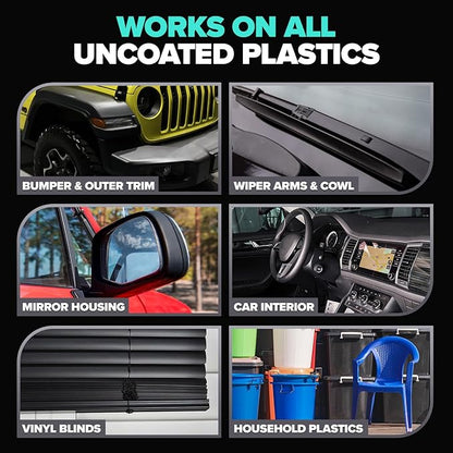 Carfidant Plastic Restorer for Cars – Refreshes Faded Plastic, Vinyl & Rubber Trim with Polish for Deep Shine – Protects Against UV & Dirt – Black Exterior & Interior Care for Detailing - 16 fl. Oz.