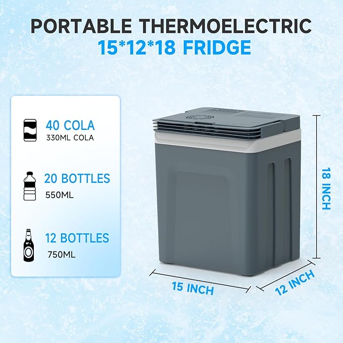 SHAREWIN Electric Cooler & Warmer with Handle 31.7 Quart/30L Portable Thermoelectric Fridge for Vehicles & Trucks with 110V AC & 12V DC, 12V Car Cooler for Camping, Travel Grey