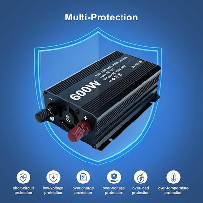 Power Inverter 600W Pure Sine Power Inverter DC 12V to AC 110V Car Converter, Car Cigarette Adapter Converter, Aluminum Alloy Car Power Inverter with 2 USB Ports