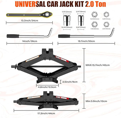 Scissor Jack for Car, 2 Ton (4409 lbs) Car Jack Kit for Sedan, SUV, MPV, Universal Tire Changing Kit with Lug Wrench