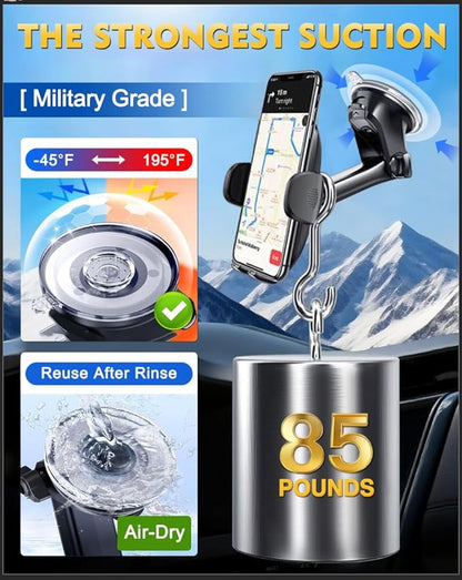 [Military-Grade Construction Phone Holders for Your Car, 2025 New Car Phone Holder Cell Smartphone Mount Windshield Dashboard Suction Cup Stand Truck Cradle for iPhone Samsung Android All