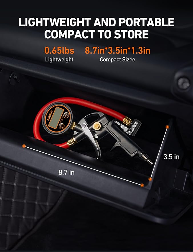 AstroAI T1 Digital Tire Pressure Gauge with Inflator, 3-250 PSI Air Chuck with Pressure Gauge, Heavy Duty with Quick Connect Coupler, Calibrated to ANSI B40.7 Grade 2A