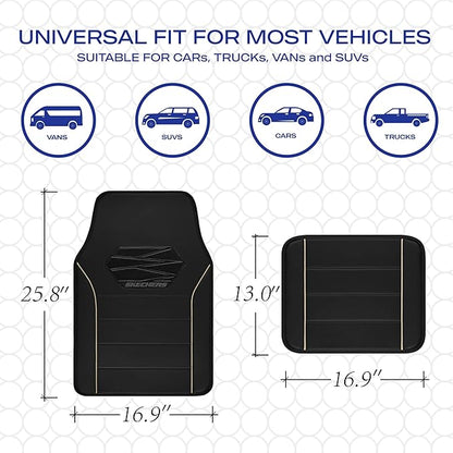 Skechers Memory Foam Car Mats, Leather Piping with Anti-Slip Pad, Universal Waterproof Fit Automotive Floor Mats for SUV, Vans, Sedans, Trucks, Full Set 4pcs Beige