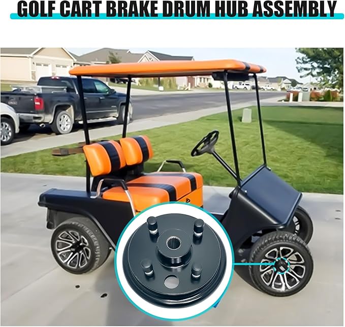 Golf Cart Brake Drum Assembly Kit for EZGO TXT, Rear Brake Drum Hub with 24 Splines Compatible with 1982-up Electric and 1982-1993 2-Cycle Gas Vehicles Replaces 19186G1P - 1 Pack