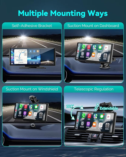 Wireless Carplay Screen for Car, 10.26" Android Auto Screen Compatible with A-pple Carplay, 4K Front & 1080P Rear Cameras Loop Recording, FM, AUX, BT, MirrorLink, Voice Control, Navigation for iOS 10+