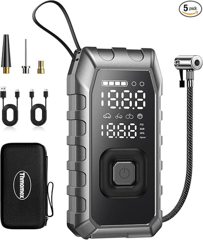 Portable Air Compressor for Tires - (12000mAh 180PSI), Dual Cylinder 5X Faster Cordless Air Pump, PD65 Quick Charge, LED Display, Digital Air Pump for Car Tires, Tire Gauge for Car, Bike, Motorcycle