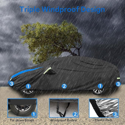 Avecrew Car Cover for Tesla Model 3 2017-2024, Custom Fit Full Exterior Cover with Charging Port and Breathable Ventilation Mesh, Waterproof All Weather Outdoor Rain Snow Sun Protection Cover