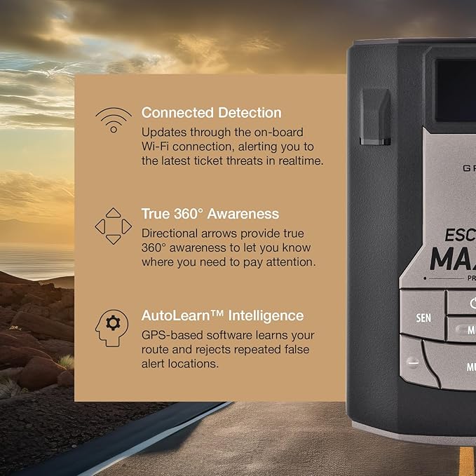 Escort MAX 360c Laser Radar Detector - WiFi and Bluetooth Enabled, 360° Protection, Extreme Long Range, Voice Alerts, Apple CarPlay and Android Auto Compatible, Black