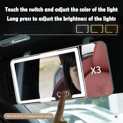 Car Sun Visor Vanity Mirror, Dimmable Touch Screen Makeup Mirrors with 3 Light Modes & 3x Magnifying for Women Detailed Makeup Universal Clip-on Rear View Sun-Shading Cosmetic Mirror (Black)