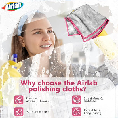 Glass Polishing Cloth Streak Free Miracle Microfiber Cleaning Cloth Lint Free Cleaning Rags for Glasses Kitchen Dish Mirrors Easy Clean, Pack of 6, 12" x 12", Sliver-Pink