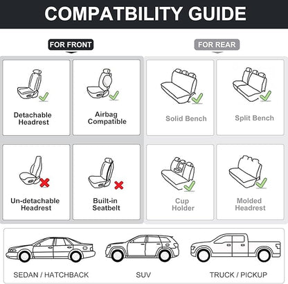 Front Seat Covers, 2 Pieces Universal Seat Covers for Cars, Waterproof Leather Auto Seat Protectors with Head Pillow, Car Seat Cushions Fit for Most Sedans SUV Pick-up Truck, Black