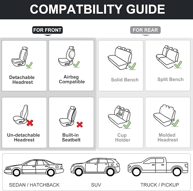 Car Seat Covers Full Set, Front and Rear Seat Covers for Cars, Waterproof Leather Auto Seat Protectors with Head Pillow, Car Seat Cushions Fit for Most Sedans SUV Pick-up Truck, Gray