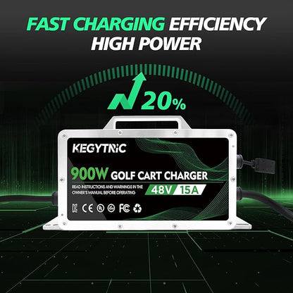 15 AMP 48 Volt Golf Cart Battery Charger for Club Car with 3-Pin Round Plug, 20% Faster & Safer, 900W Club Car Battery Charger for Lead Acid Battery, Automatic Power-Off Protection & IP67 Waterproof