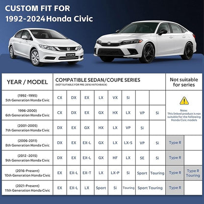 10 Layers Car Cover Custom Fit for Honda Civic Sedan (1991-2024) Waterproof All Weather for Automobiles, Outdoor Full Cover Sun UV Rain Protection with Cotton.Black