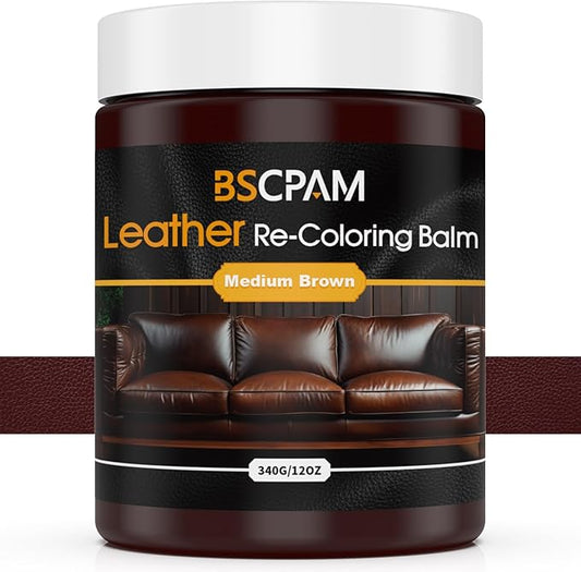 Medium Brown Leather Recoloring Balm, 12oz Leather Color Restorer for Couches, Leather Repair Kit for Furniture, Leather Dye for Leather Fade, Leather Repair Restore car seat