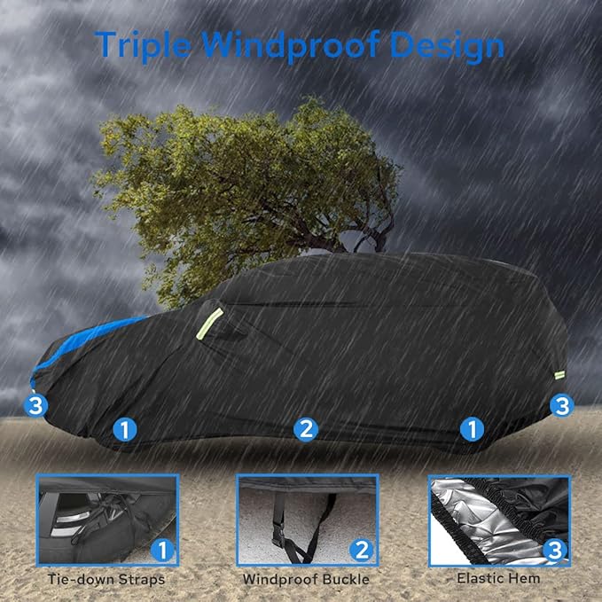 Avecrew SUV Car Cover Waterproof All Weather for Automobiles, Outdoor Heavy Duty Full Exterior SUV Covers (Length: 182"-191")