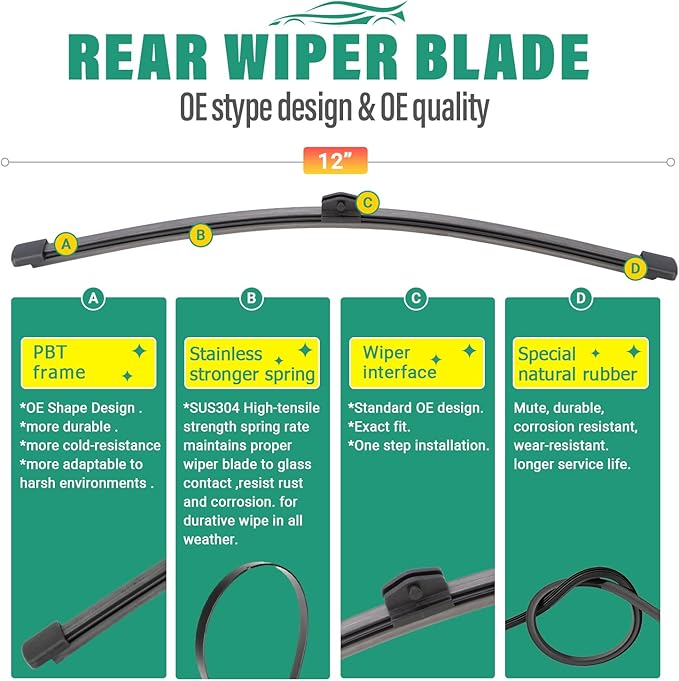 22" 22" 12" Windshield Wiper Blades Replacement for Mercedes-Benz GLC300 GLC43 GLC63 AMG 2020 2021 2022 2023 2024 GLC 300 43 63 AMG S Premium All Weather Front Rear Wipers Set-OEM Quality (Pack of 3)