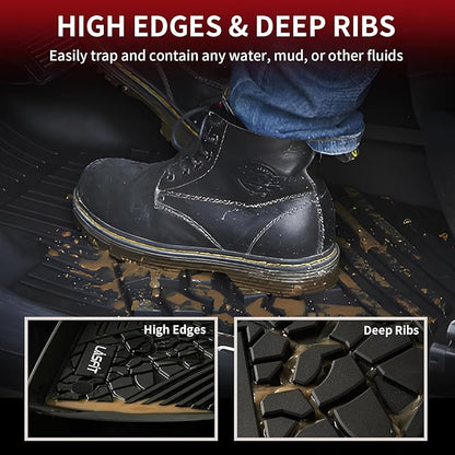 LASFIT Floor Mats for Jeep Wrangler JL 2018-2025 Unlimited 4 Door Gas/MHEV Type (Not Fit for JK or PHEV) All Weather TPE Custom Fit Car Mats Floor Liners 1st & 2nd Row, Black