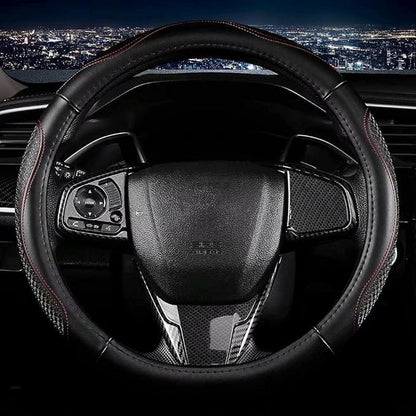 Leather - Car Steering Wheel Cover 15 inch Universal Fit Microfiber Steering Wheel Cover Anti-Slip, Soft, Breathable, Full Surround Car Wheel Cover (Red)