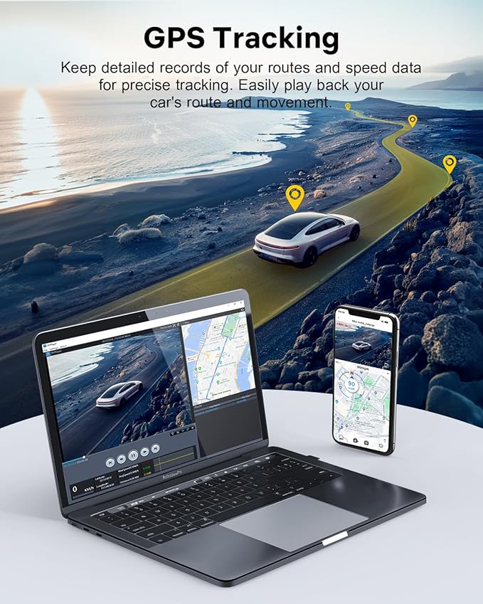 GKU Dash Cam Front and Rear, 3.18'' Touchscreen, 4K+1080P Dashcam, Built-in GPS, 5.8GHz WiFi Dash Camera for Cars with 24H Parking Monitor, Night Vision, WDR, Supports 512GB Max
