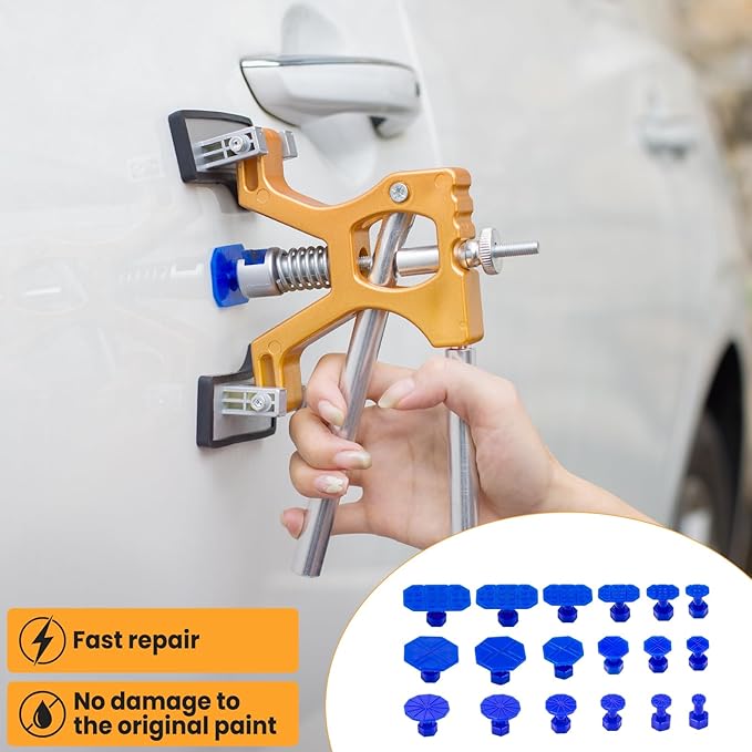 134PCS Dent Puller, Paintless Dent Removal Kit – All-in-One Car Dent Puller Kit with Slide Hammer 2 in 1 T-Bar, Golden Lifter, Bridge Puller–Dent Repair for Hail, Dings