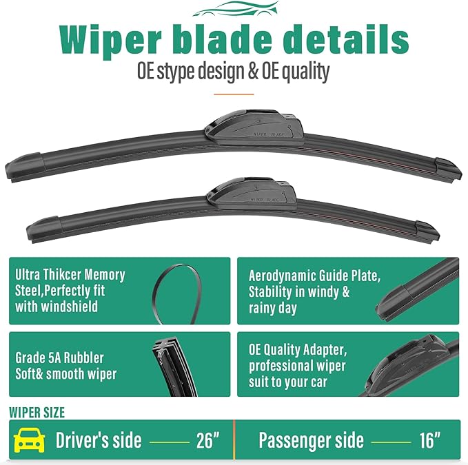 26" 16" 10" Windshield Wiper Blades Replacement for Nissan LEAF 2011 2012 2013 2014 2015 2016 2017 Premium All Weather Front Rear Wipers Set - OEM Quality (Pack of 3)