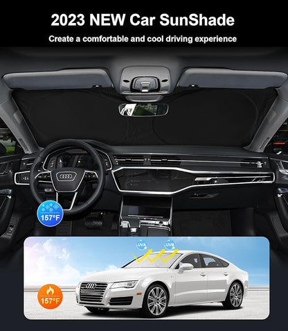 Custom Sunshade Windshield Sun Shade for 2018-2023 2024 2025 2026 Audi Q5 Q8 SUV Accessories Front Window Shades Cover for Windshield Sun Visor Screen Foldable 2 Layers 210T Protector Blocks UV Rays