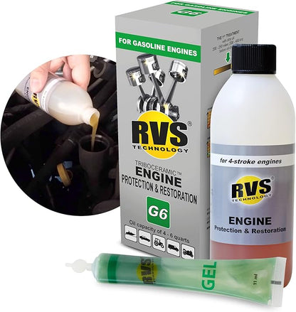 G6 Engine oil Treatment; For Gasoline Engines with a Motor oil capacity up to 6 quarts; Save fuel, Boost Power and Safely Restore and protect your Car, Truck, and all other engines