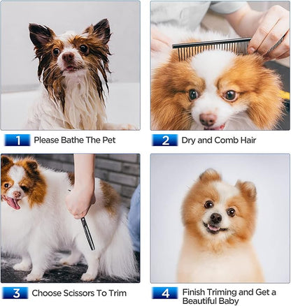 Gimars Dog Grooming Scissors Kit Professional 4CR with Safety Round Tip, 5 in 1 Heavy Duty Titanium Coated Thinning & Curved & Straight Shears