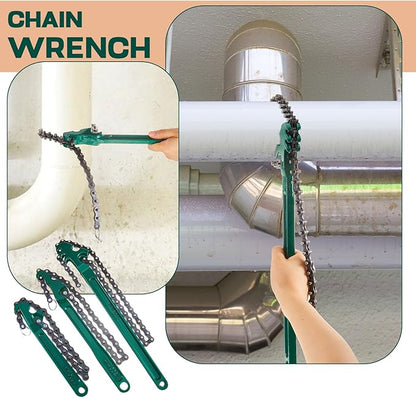 Lasnten 3 Pcs Large Reversible Chain Oil Filter Wrench with 12 16 9 Inch Chain Wrench Adjustable Heavy Duty Carbon Steel Sturdy Pipe Fitting Tool Spanner for Ratcheting Universal(Green)