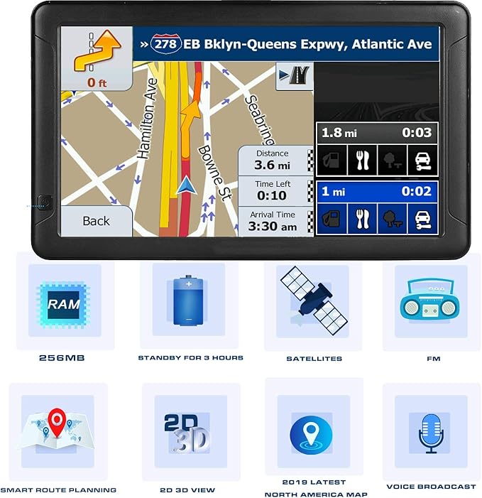 GPS Navigation for Car （9 Inch） Slimline Touch Screen Real Voice Direction ，USA Edition 2025 (Free Lifetime Updates) Turn-by-Turn Voice and Lane Guidance, Speed and Red Light Warning (American Brand)