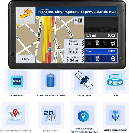 GPS Navigation for Car （9 Inch） Slimline Touch Screen Real Voice Direction ，USA Edition 2025 (Free Lifetime Updates) Turn-by-Turn Voice and Lane Guidance, Speed and Red Light Warning (American Brand)