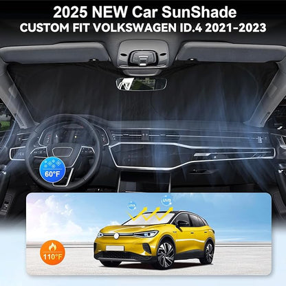 Custom Fit VW ID.4 Windshield Sunshade for 2021-2022 2023 2024 2025 VW ID.4 for Volkswagen Accessories Front Window Shield Cover for Windshield Sun Visor Protector Blocks UV Keeps Car Cool