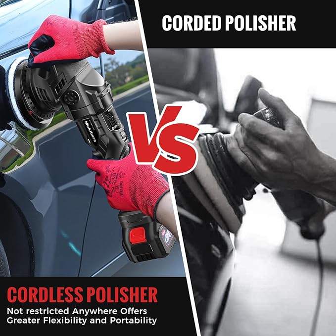 Cordless Buffer Polisher, 5 Inch Random Orbital Car Polisher Waxer, 6 Variable Speed 1000-5200 RPM, 21V 3.0Ah Batteries , 28Pcs Polishing Kit,for Car Polishing, Waxing, Boat Sanding, Scratch Removing