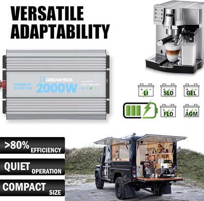 2000 Watt Power Inverter Modified Sine Wave, DC 12V to AC 110V 120V Converter with Dual Sockets, USB Port, LED Display for RV Truck Boat Solar Car Emergency Off Grid