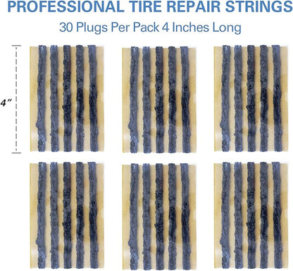 CKAuto 30pcs 4" Black Tire Repair Strings, Automotive Tool Tire Repair Plugs for Tubeless Off-Road Tires Car, Bike, ATV, UTV, Wheelbarrow, Mower