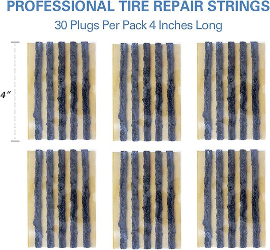 CKAuto 30pcs 4" Black Tire Repair Strings, Automotive Tool Tire Repair Plugs for Tubeless Off-Road Tires Car, Bike, ATV, UTV, Wheelbarrow, Mower