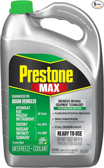 Prestone AF6610 MAX Asian Vehicles (Green) Anti-Freeze and Coolant, 1 Gallon, Pack of 6