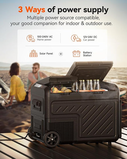 WOLFBOX 12V Car Refrigerator, 40 Quart Dual Zone Car Fridge, Portable Freezer(-8℉~68℉) with 12/24V DC 100/240V AC, APP Control Electric Cooler for Car, RV, Camping, Travel and Home Use
