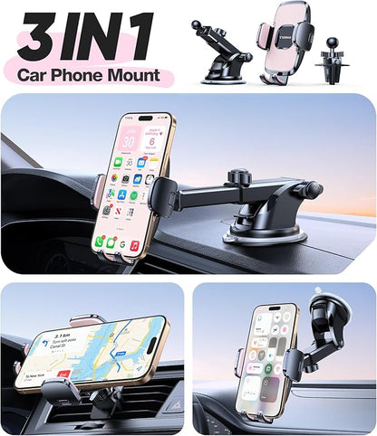 TORRAS Pink Phone Holders for Your Car【True Military-Grade & Strongest Suction】, Universal Car Phone Holder Mount Truck Cradle Stand for Dashboard Windshield Vent, Pink Car Accessories