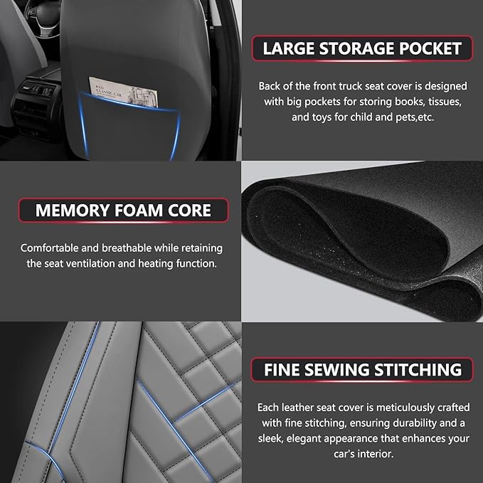 BABYBLU Chevy Chevrolet Silverado GMC Sierra Car Seat Covers Fit 2007-2023 2024 2025 1500/2500HD/3500HD (Grey, Full Set)