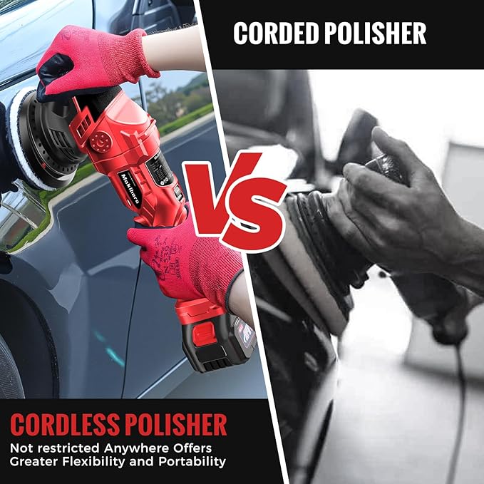 Cordless Buffer Polisher, 5 Inch Random Orbital Car Buffers Waxer and Polishers Kit, 6 Variable Speed 1000-5200 RPM, 21V 3.0Ah Batteries ,for Car Detailing, Waxing, Boat Sanding, Scratch Removing