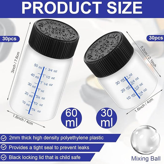 Maxcheck 120 Pcs Touch up Paint Bottles with Applicator Brush and Lids 2 oz and 1 oz Liquid Capacity Plastic Leftover Touch up Paint Container with Mixing Ball for Fixing Wall Stone Chip Car Surface