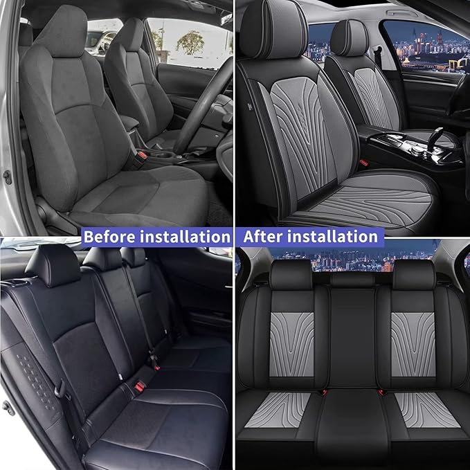 Car Seat Covers Fit for Toyota Camry 2012-2025 Faux Leather Automotive Seat Covers Breathable Waterproof Seat Cushions Compatible with Airbag (5 Seats,Black&Gray)
