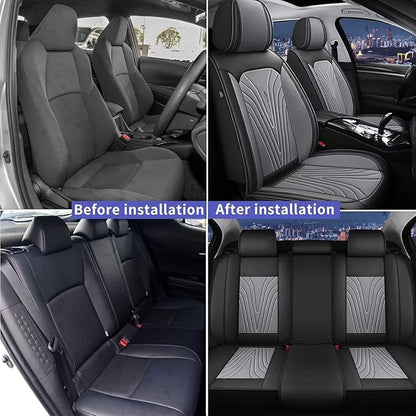 Car Seat Covers Fit for Toyota Camry 2012-2025 Faux Leather Automotive Seat Covers Breathable Waterproof Seat Cushions Compatible with Airbag (5 Seats,Black&Gray)